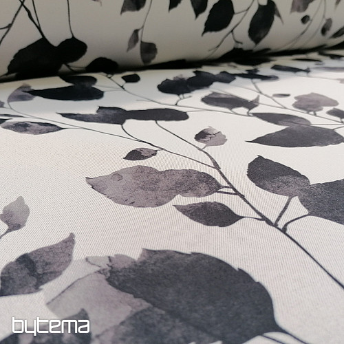 Decorative fabric BLACK OUT LEAVES white-black
