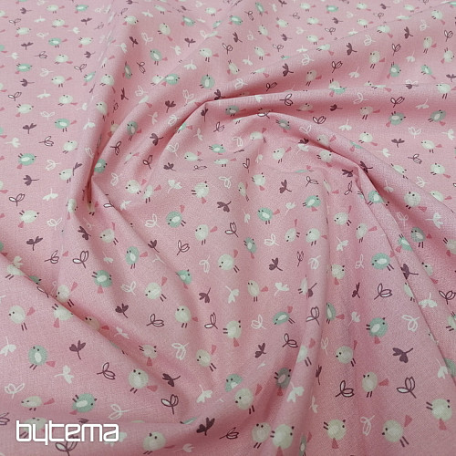 Cotton fabric MIOU pink birds