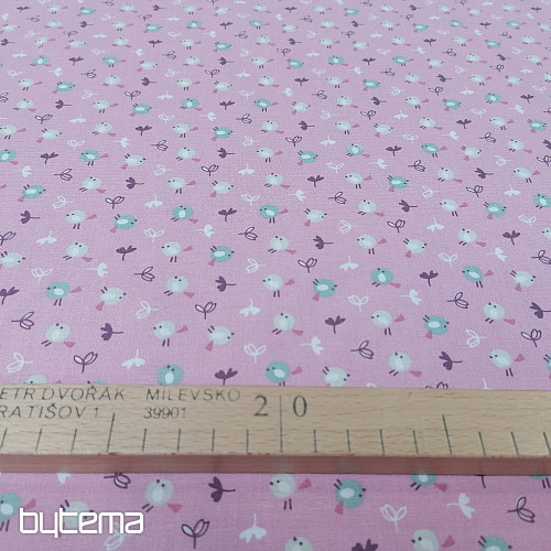 Cotton fabric MIOU pink birds