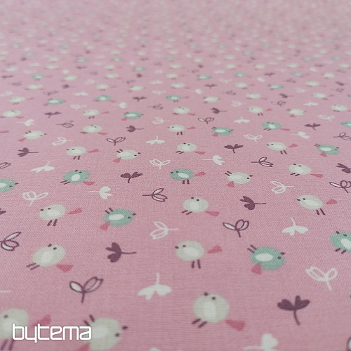 Cotton fabric MIOU pink birds