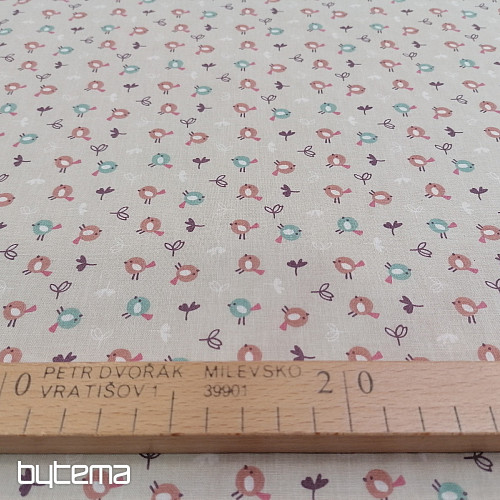 Cotton fabric MIOU beige birds
