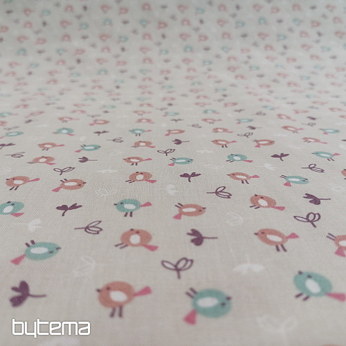 Cotton fabric MIOU beige birds