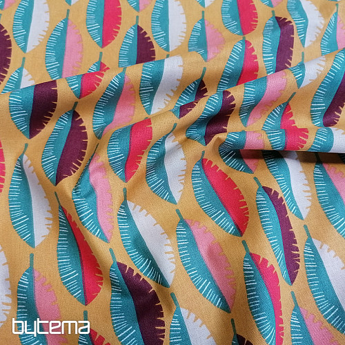 Cotton fabric Feathers mustard