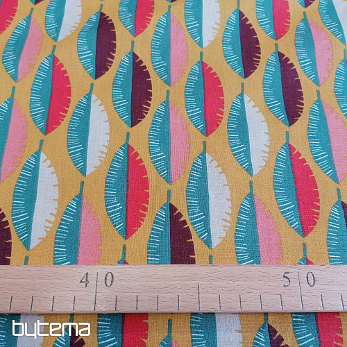 Cotton fabric Feathers mustard