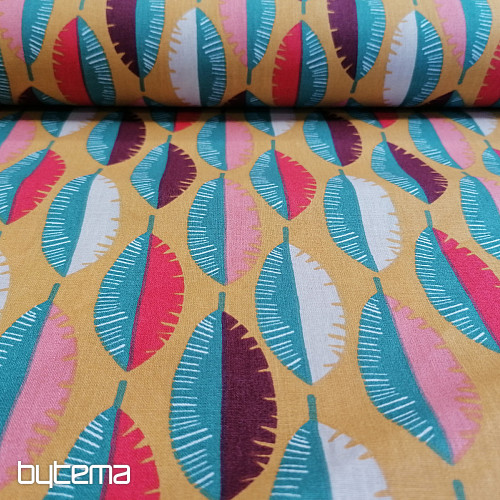 Cotton fabric Feathers mustard