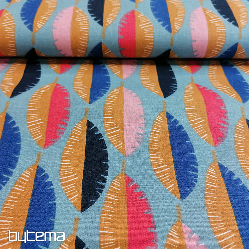 Cotton fabric Feathers blue
