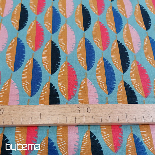 Cotton fabric Feathers blue