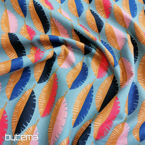 Cotton fabric Feathers blue