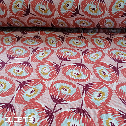 Cotton fabric LARGE RED FLOWERS