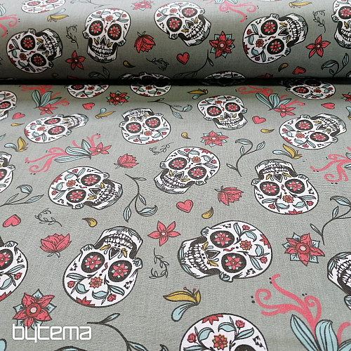 Cotton fabric SKULL khaki