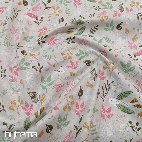 Cotton fabric BIRDS gray