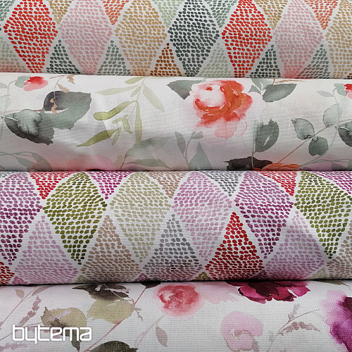 Decorative fabric KOSOČVERCE pink-green