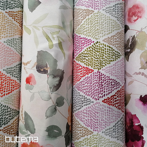 Decorative fabric KOSOČVERCE pink-green