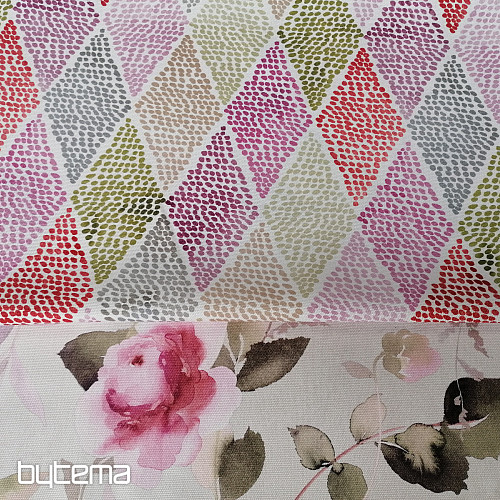 Decorative fabric KOSOČVERCE pink-green