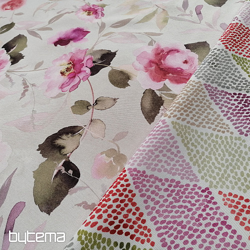 Decorative fabric KOSOČVERCE pink-green