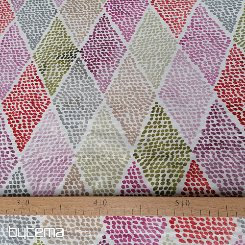 Decorative fabric KOSOČVERCE pink-green