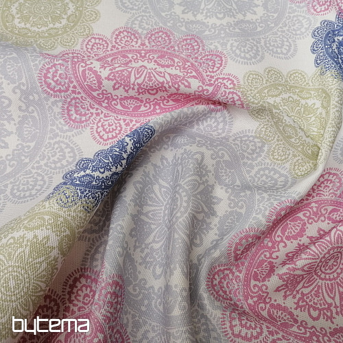Decorative fabric MANDALA pink-gray