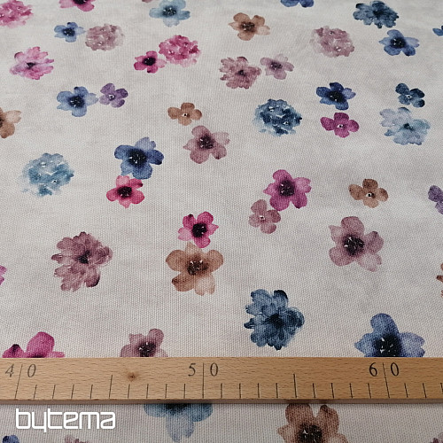 Decorative fabric FLOWERS purple-blue