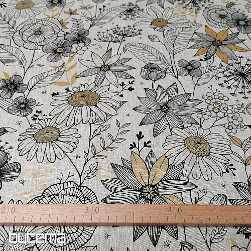 Linen fabric DAISY GOLD