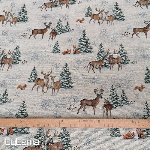 Tapestry fabric ANIMALS NEAR THE TREE