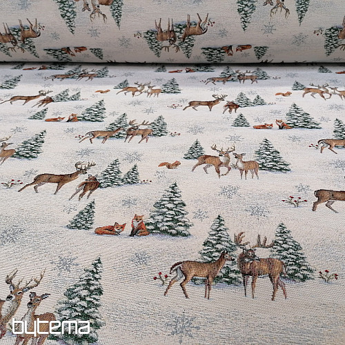 Tapestry fabric ANIMALS NEAR THE TREE