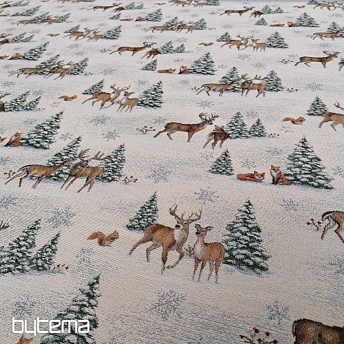 Tapestry fabric ANIMALS NEAR THE TREE
