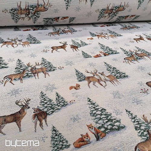 Tapestry fabric ANIMALS NEAR THE TREE