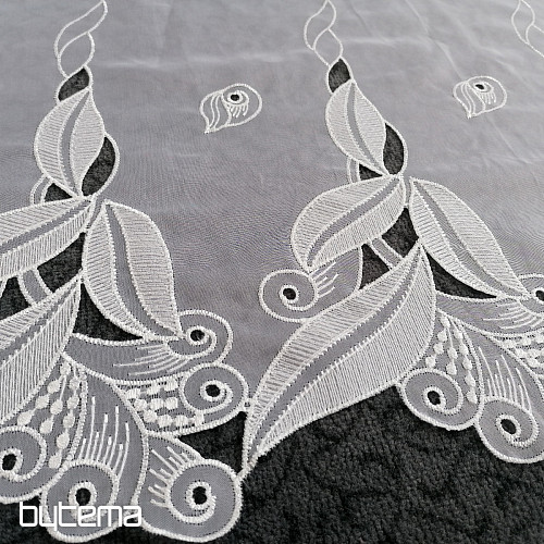 Curtain for stained glass - voile with embroidery leaves 1696