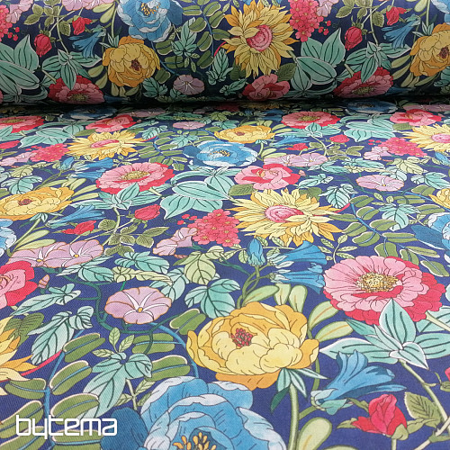 Decorative fabric SUMMER FLOWERS - BLUE