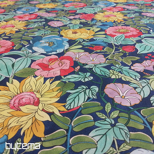 Decorative fabric SUMMER FLOWERS - BLUE