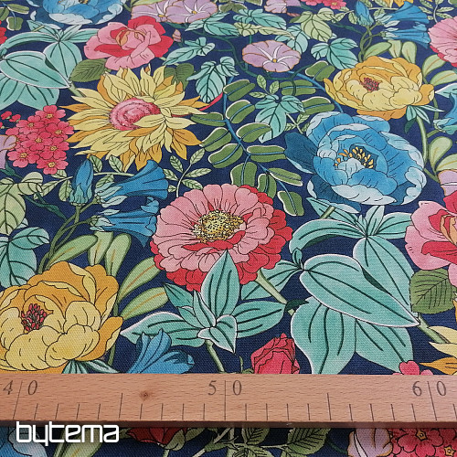 Decorative fabric SUMMER FLOWERS - BLUE