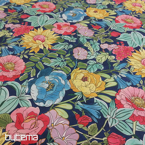 Decorative fabric SUMMER FLOWERS - BLUE