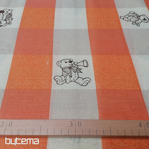 Cotton fabric Checkered bears - orange
