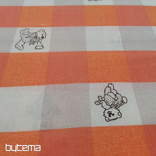 Cotton fabric Checkered bears - orange