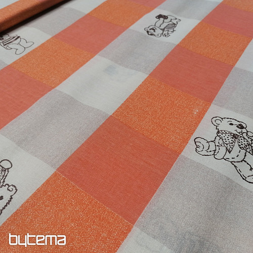 Cotton fabric Checkered bears - orange