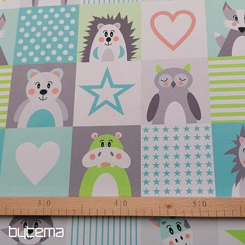 Decorative fabric BLACK-OUT Animals turquoise