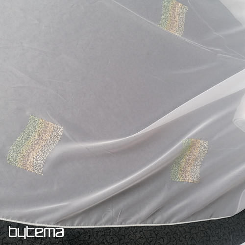 Voile curtain with green-orange embroidery