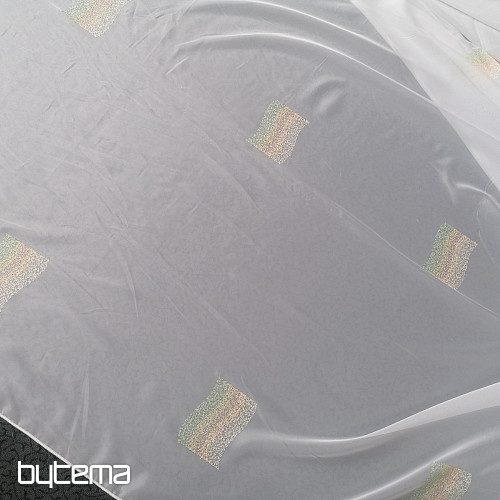 Voile curtain with green-orange embroidery