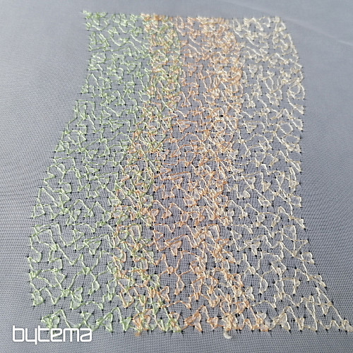 Voile curtain with green-orange embroidery