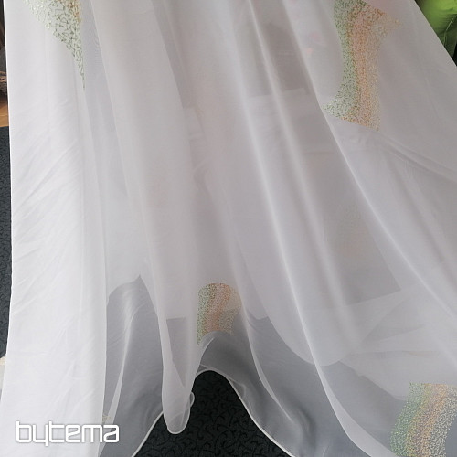Voile curtain with green-orange embroidery