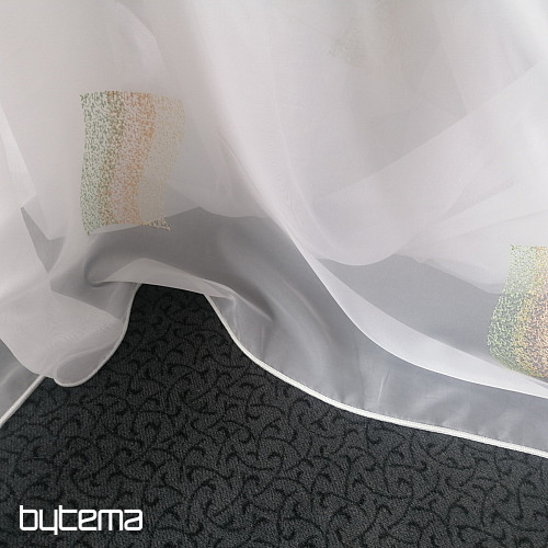 Voile curtain with green-orange embroidery