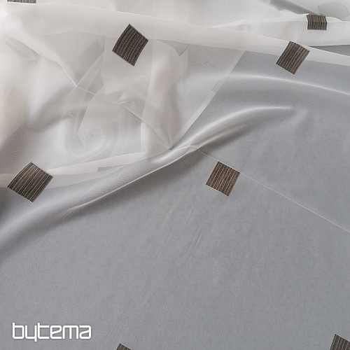 Voile curtain with brown cubes