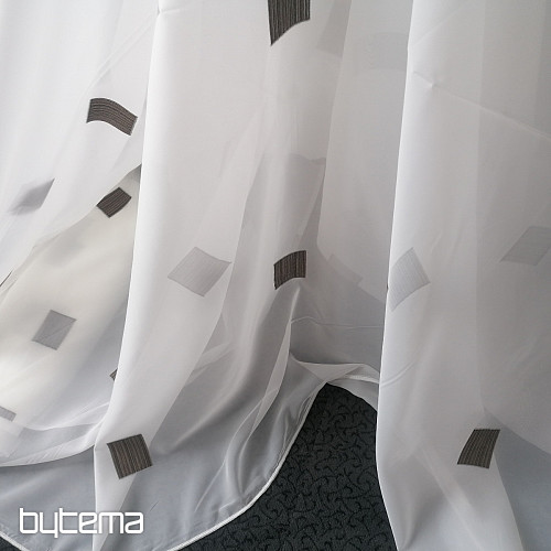 Voile curtain with brown cubes