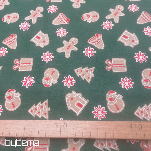 Cotton fabric Christmas gingerbread green