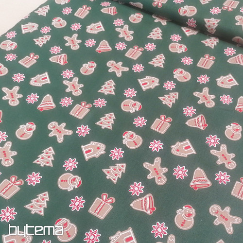 Cotton fabric Christmas gingerbread green