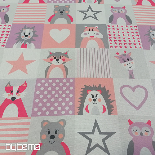 Decorative fabric BLACK-OUT Pink-purple animals