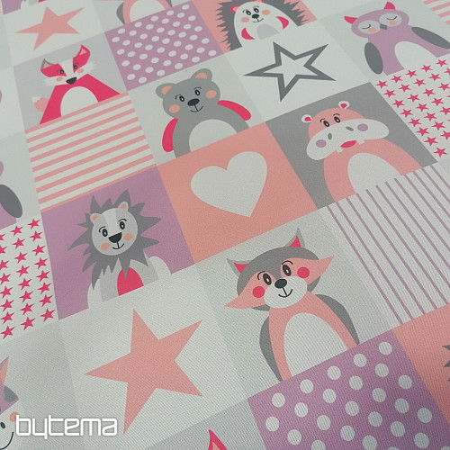 Decorative fabric BLACK-OUT Pink-purple animals