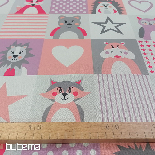 Decorative fabric BLACK-OUT Pink-purple animals
