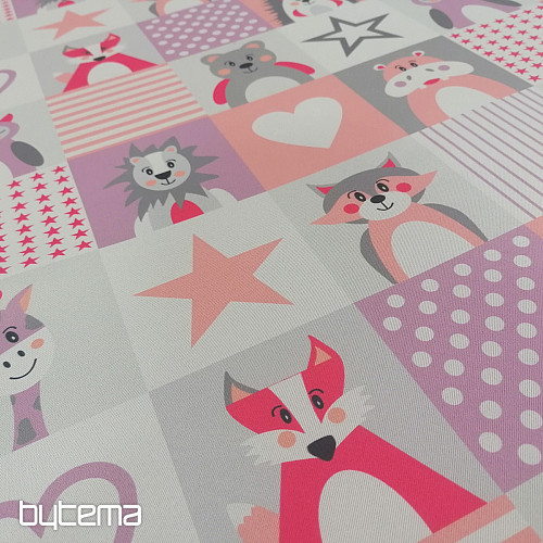 Decorative fabric BLACK-OUT Pink-purple animals