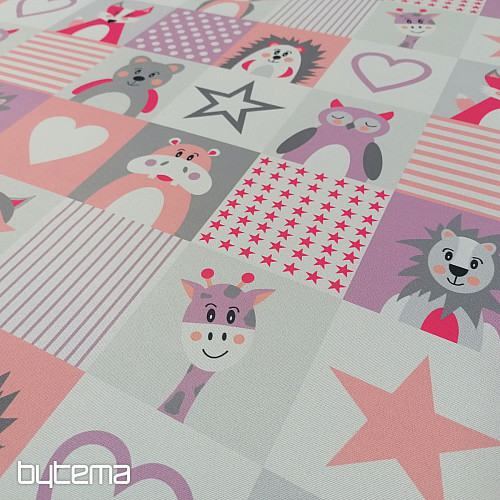Decorative fabric BLACK-OUT Pink-purple animals
